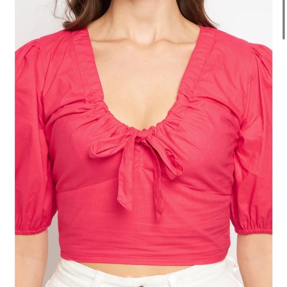 Sim & Sam Bright Pink Puff Sleeve Crop Top - Picture 2 of 8